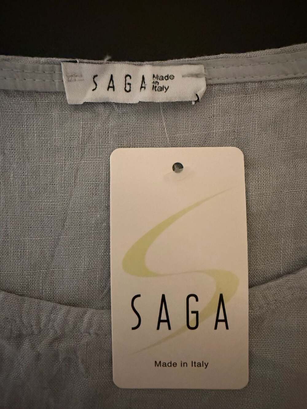 SAGA Made in Italy 100% Linen Asymmetrical Ruffle Hem Top Grey - Picture 3 of 8